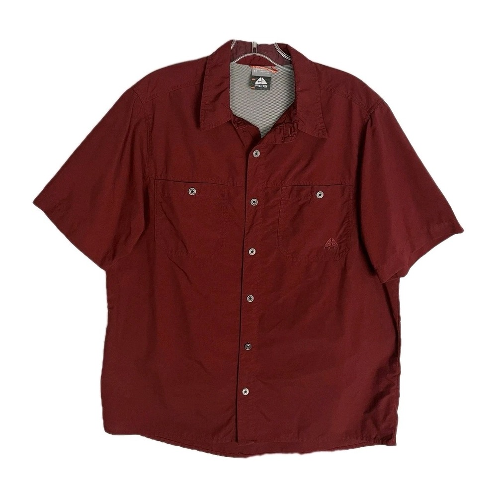 Nike ACG Short Sleeve Button Up Shirt Red Mens Size M Nylon